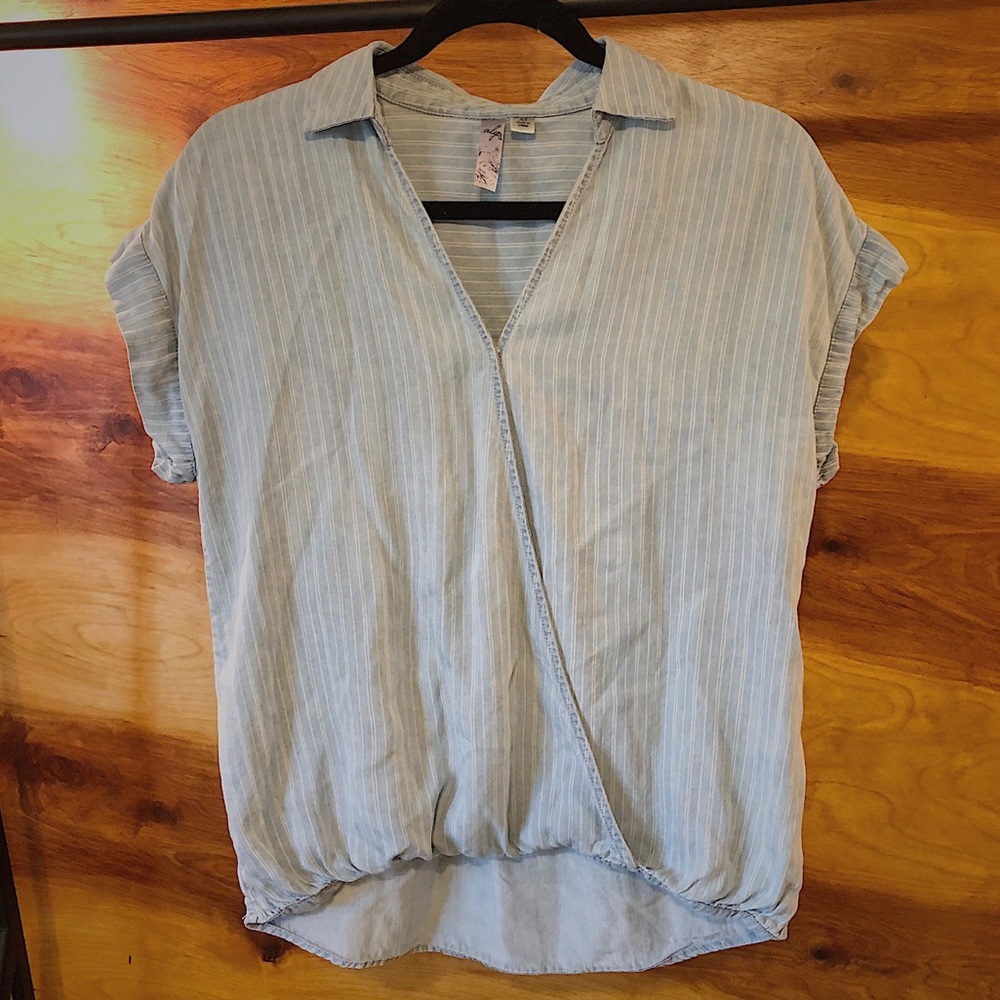 Alya- Francescas- denim pinstripe snap top shirt